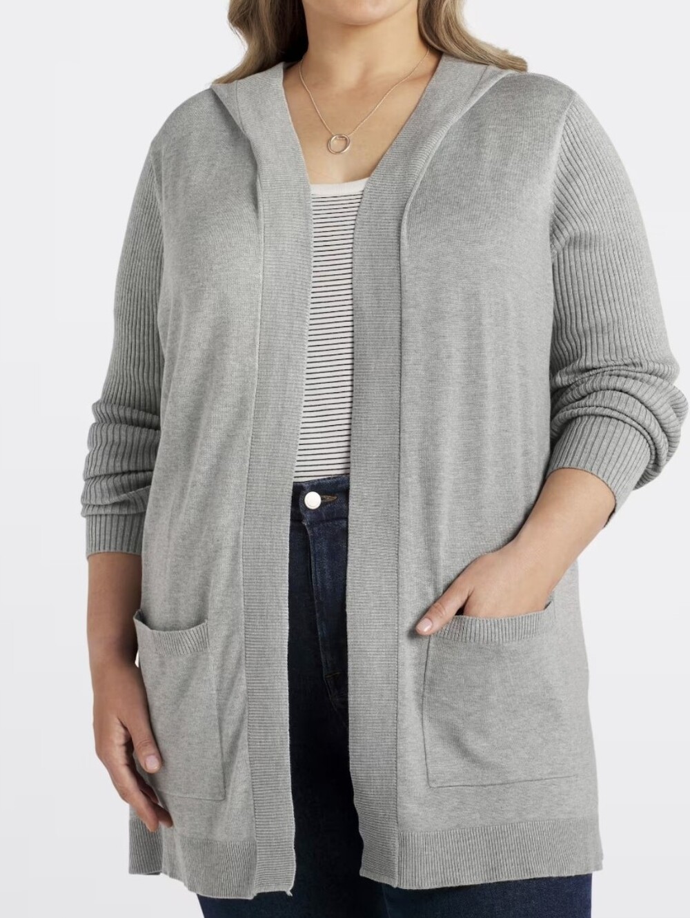 [EUC] LETY & ME Adelie Hooded Rib Sleeve Cardigan Sweater Hoodie Gray Plus 1X